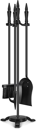Miniatura 9 de FEED GARDEN Juego de 4 herramientas para chimenea de hierro forjado para interiores y exteriores, de 31 pulgadas, accesorios negros para chimenea