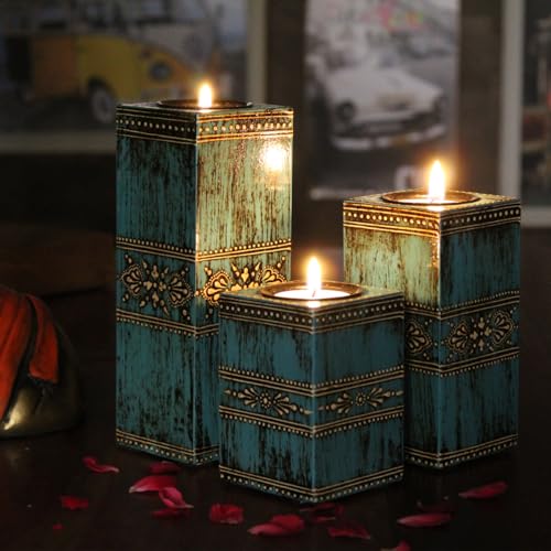 Rustic Wooden Tealight Candle Holder Stand - 7 Inch (Set of 3) | ...