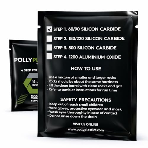 Image of Polly Plastics Rock Tumbler Grit and Polish | 4-Steps Supplies for Tumbling and Polishing Stones and Gems | Professionals Adults and Kids | New Sachet Size for Enhanced Tumbling at Unbeatable Value
