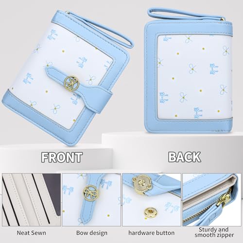 Image of Farcauo Womens Wallet Cute Small Wallets for Women Blue Coquette Bow Women's Wallet Kawaii Card Wallets for Women Ladies Bow Stuff