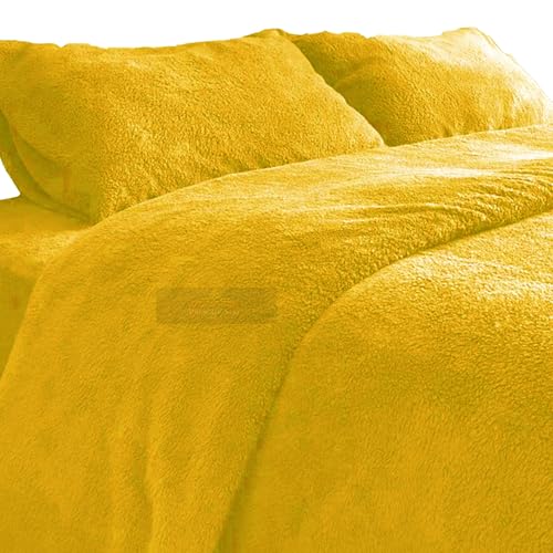 PARADISE STAR Teddy Fleece Duvet Quilt Cover Bedding Set including Matching Pillowcase Fluffy Thermal Warm and Cosy Ochre Single 135cm x 200cm Approximate - Image 3
