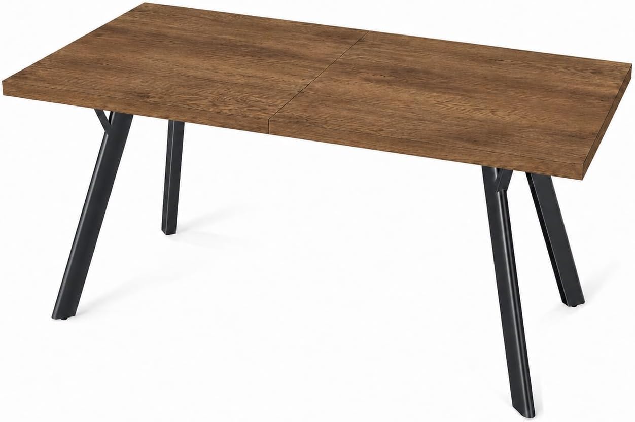 LEWE Tavolo da Pranzo Rettangolare, Tavolo Cucina in Legno, 160 x 80 x 75 cm per 6-8 Persone, Struttura in Metallo Solida, Tavolo Moderno da Cucina, Soggiorno e Sala da Pranzo, Marrone Noce