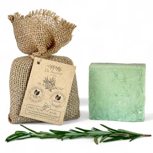 Dr.Ancient Jabón de Árbol de Té, pastilla, orgánico, natural, vegano, tradicional, hecho a mano, antibacteriano, efectivo para el acné, absolutamente sin químicos 140 g (Paquete de 1)