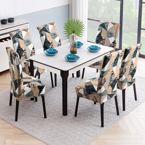 Fuloon Chair Covers for Dining Room 6 Pack, Solid Stretch Dining Chair Covers, Washable Kitchen Slip Covers, Parson Chair Covers Set of 6 (Colorful Geometry Fragment, 6 Pack)