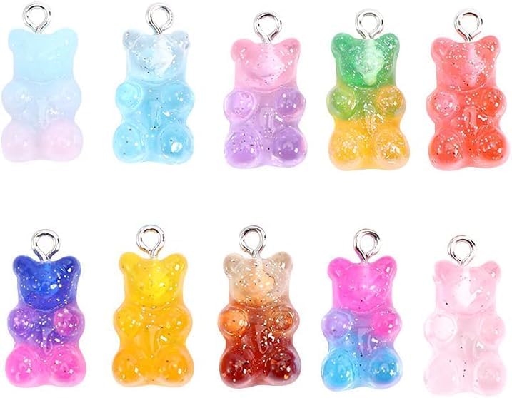 10Pcs Colorful DIY Bear Charms,Cute Bear Charm Pendants,Cartoon Keychains Necklace Charm Cute Bracelet Accessories,Beading and Jewelry Making