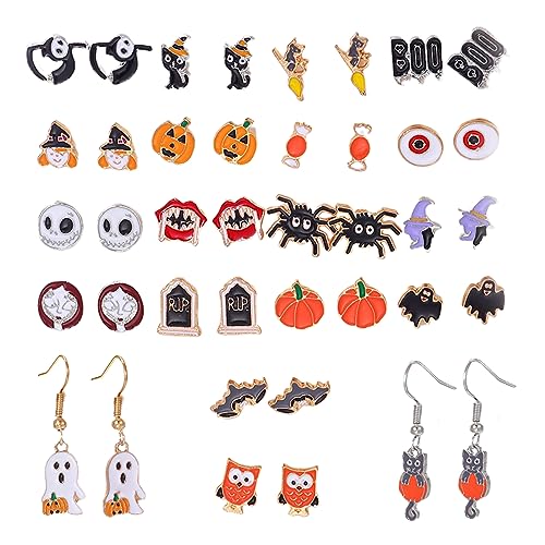 2025 pack of 20 pairs Halloween Earrings for Women Funny Costume Accessories Pumpkin Spider Ghost Boo Bulk Earrings Set for All Saint's Day Jewelry for Her