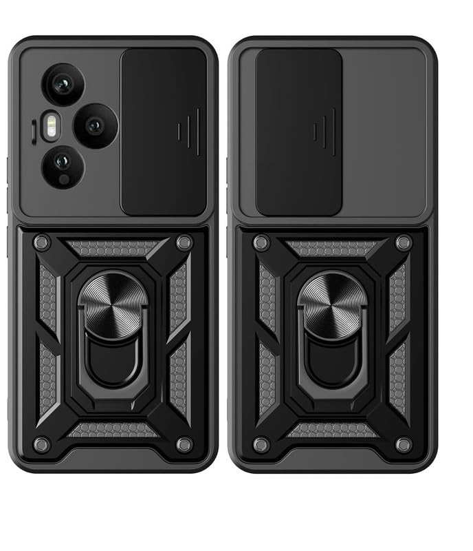 Image of ELICA Military Grade Protection Phone Case with Slide Camera Cover /Rotation 360 Ring Case for Honor 400 Pro 5G - Black