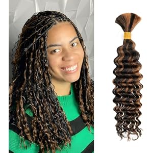 1 Bundle Human Braiding Hair for Boho Braids, 16Inch 40G P1B/30 10A Brazilian Virgin Deep Wave Bulk Human Hair for Braiding, Wet And Wavy No Weft Curly Braiding Hair for Boho Knotless Braids