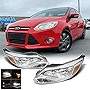 YLT AUTO Pair of Car Headlight Headlight Replacement Assembly Projector Headlight Chrome Housing Clear Lens with Bulb for 2012 2013 2014 Ford Focus SE ST (Front Driver Side and Passenger Side)