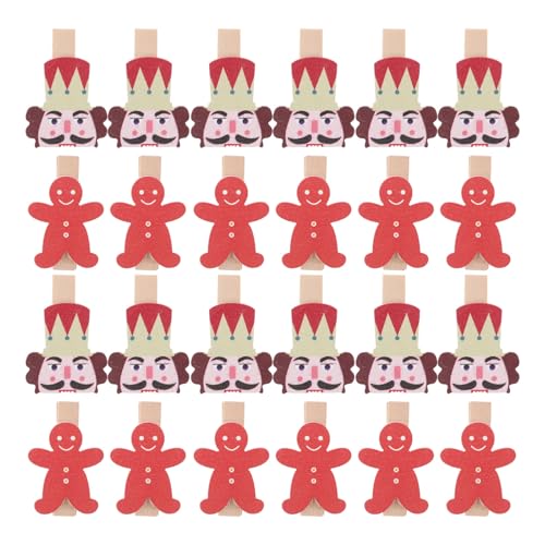 HOOTNEE 50 Mini Pinzas de Madera Navideñas Decorativas Diseño de Cascanueces y Hombre de Jengibre Tamaño Pequeño Color Natural para Colgar Fotos y Tarjetas en Decoración de Fiestas y