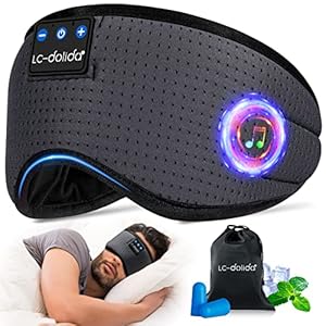 LC-dolida Bluetooth Sleep Mask Headphones,100% Blackout 6A Cotton Deep Blackout Eye Mask with Travel Bag & 2 Sleep Earplugs,Gift Ideas to Make Father’s Day Special