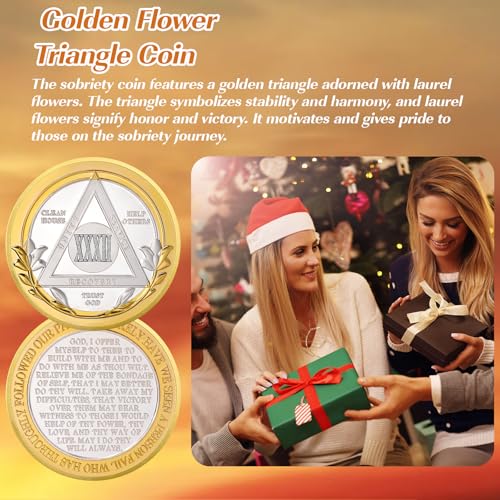 Image of Victory Path 32 Year Sobriety Coin, Affirmation AA Chips, Addiction Recovery Thirty-Two Years Sober Medallions, Celebrating Anniversary Token, Alcoholics Anonymous Sobriety Gifts for Men Women
