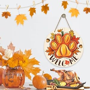 Deroro Thanksgiving Welcome Dog Cat Paw Print Front Door Sign, Fall Pumpkin Maple Leaves Wood Door Hanger Outdoor Porch Decor, Autumn Farmhouse Rustic Wooden Wreath Indoor Wall Hanging Decoration Deroro Thanksgiving Welcome Dog Cat Paw Print Front Door Sign Fall Pumpkin Maple Leaves Wood Door Hanger Outdoor Porch Decor Autumn Farmhouse Rustic Wooden Wreath Indoor Wall Hanging Decoration