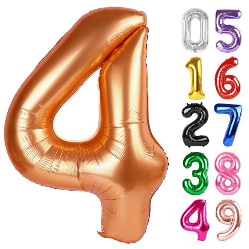 Image of Orange Number 4 Balloon 40 Inch, 4th Birthday Party Decorations, Giant 4 Foil Balloon for Party Supplies