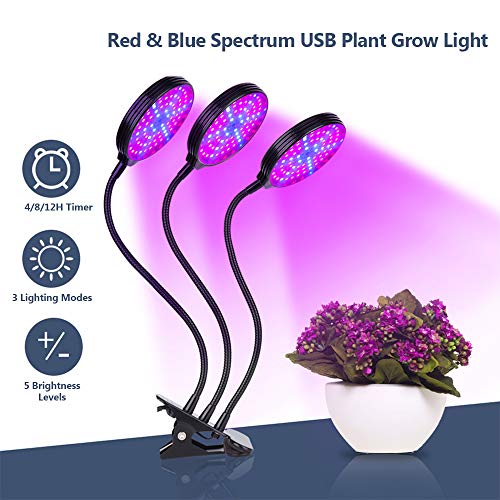Andoer USB Plant Grow Light Red & Blue Spectrum ajustável Desktop Clamp lâmpada crescente para plant