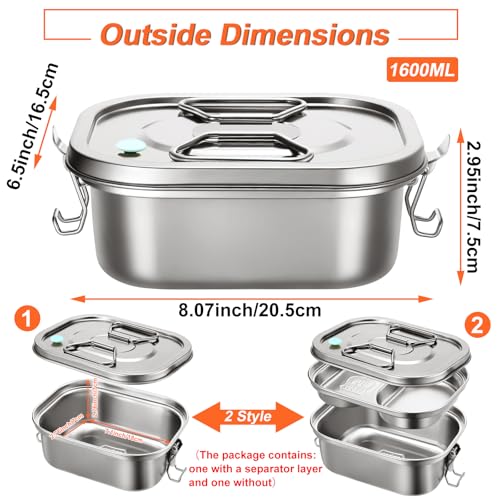 2 Pieces Metal Bento Box for Adults Metal Lunch Box Stainless Steel Bento Containers Leakproof Dual Tiers Lunch Container With Airtight Valve Handle Dishwasher Safe(Medium)