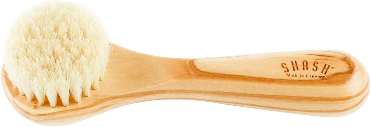 SHASH | Cepillo facial con cerdas 100 % de pelo de cabra, exfolia suavemente la piel para reducir la descamación y las líneas finas. Promueve una tez uniforme y brillante, de origen ecológico