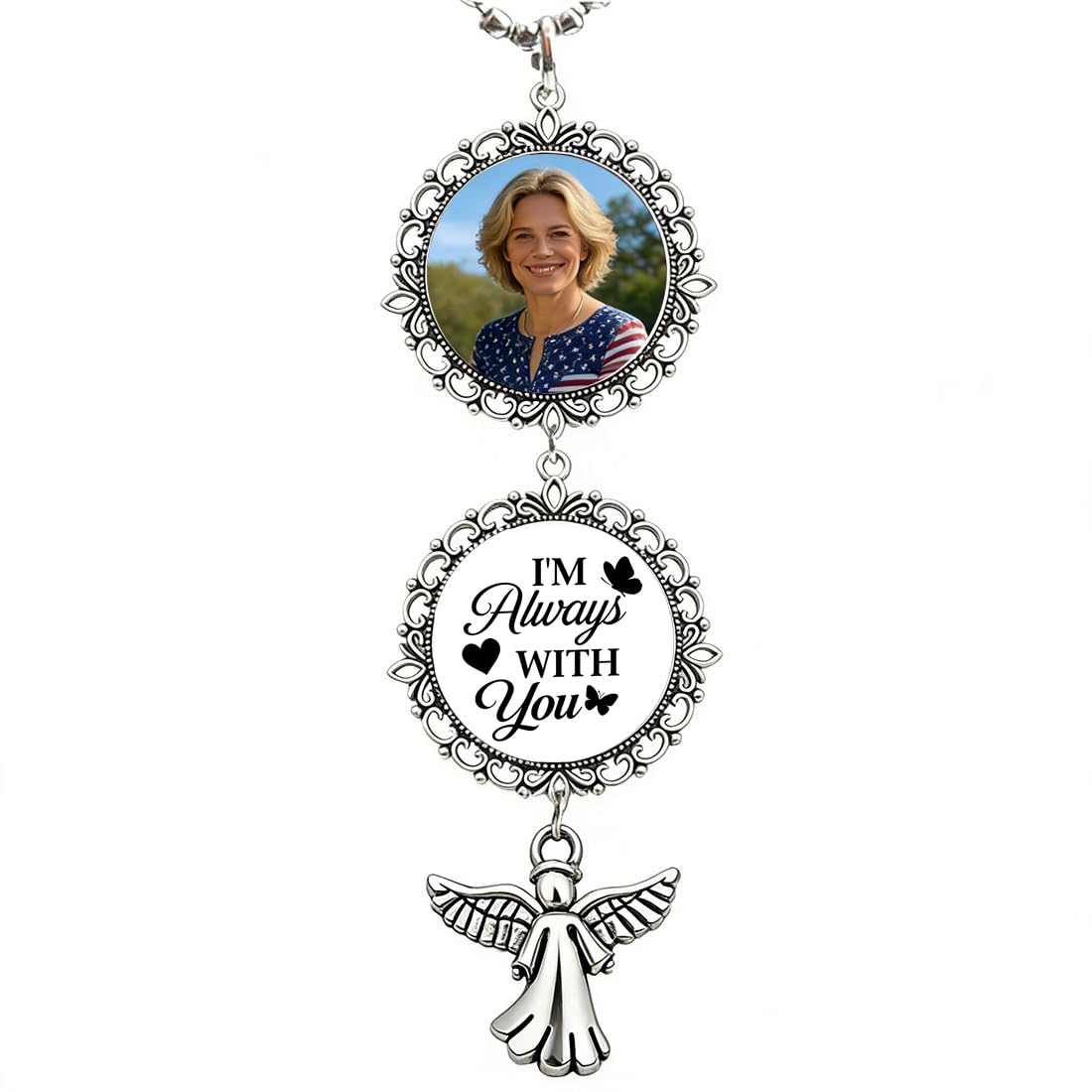 Custom Photo Pendant - Personalized Memorial Car Charm Interchangeable Charms (Wings/Heart)(gem-5)