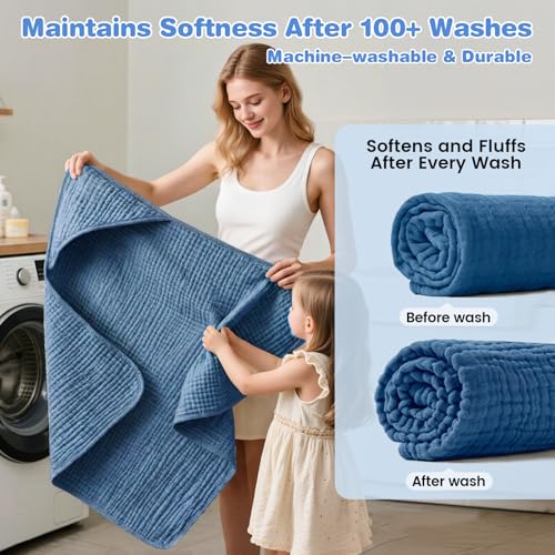 Image of Hooded Baby Bath Towels for Newborn, 2 Pack - 6-Layer 100% Muslin Cotton, Soft Absorbent Baby Towels with Hood for Babies, Infants & Toddlers, Large 32x32 Inch Unisex Newborn Baby Bath Essentials