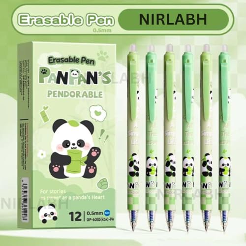 Image of Alokik 12 Pcs Panda Erasable Gel Pen Set 0.5mm Fine Point - Cute Panda Cartoon Retractable Erasable Pens with Eraser Tip, Smooth Writing Gel Pens for Kids School Office Stationery