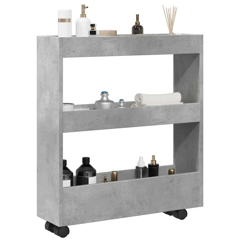 Carrello portaoggetti stretto a 3 ripiani, grigio cemento