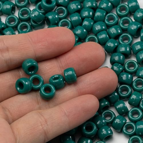 Image of 1000 Pcs Acrylic Pony Beads 6x9mm Bulk for Bracelet Necklace Jewelry Making Earring Hair Braiding Kandi Beads (Blackish Green)