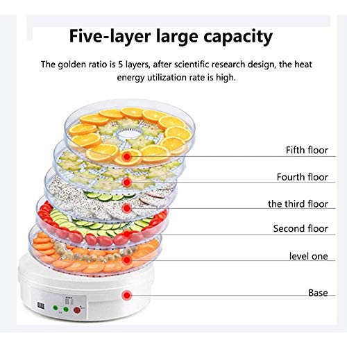 ZXLLAFT Dörrautomaten Lebensmittel Runder Obsttrockner 5 BPA-freie Schalen für Obst Fleisch Trockenfleisch Vom Rind, Kräuter, mit Timer und Temperaturregelung, 350 W,220V – Bild 5