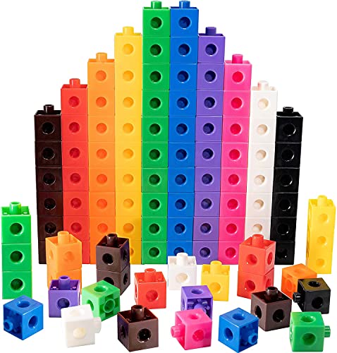 Image of Linking Cubes - Set of 100 - Math Manipulatives for Construction and Early Math - for Preschoolers 3+ and Elementary Students (Multicolor)