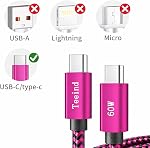 USB Type C Cable, Teeind Tpc002 3 Pack(3Ft 60W) USB C to Type C Charger Nylon Braided Cord Compatible with Galaxy S25/S24/S23/S22/S21 Plus,Note 20 10 9 8 and Other USB C Charger