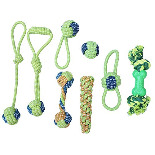 QYLJX Pet Dog Rope Juguetes de Algodón Cuerda Perro Tirón War Rope Juguetes Set Masticar Juguete para Perros Pequeños y Medianos - Paquete de 8 PCS Set Cover