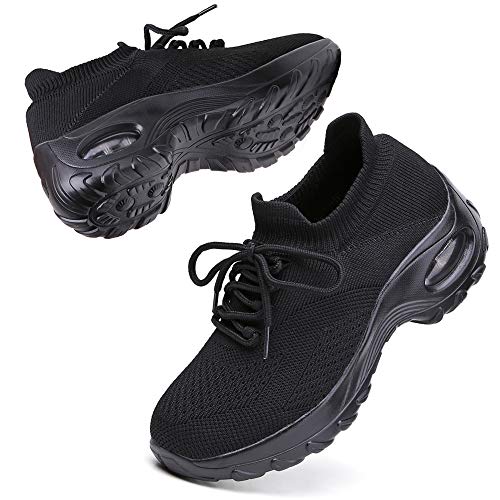 all black mesh platform sneakers