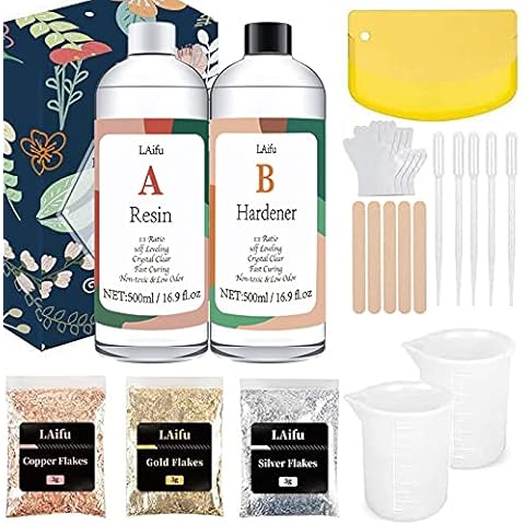 Epoxy Resin Kits, 1000ml/33.8 OZ 2 Part Crystal Clear Resin Kit for Tumblers, Jewelry Resin, DIY Crafting, Resin Art Kits with Graduated Cups, Sticks, Gloves, Scrapers Resin Supplies Cover