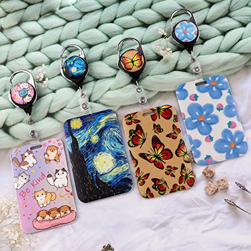 Juanooo Cool Van Gogh Id Badge Holder With Lanyard & Retractable Badge Reel Clip Key Lanyard For Women Men Girls For Id Badges Aesthetic Nurse Keychain Neck Lanyard For Keys, Cute Reel Car Key Lanyard #TOP3