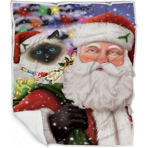 Doggie of the Day Birman Cat Blanket - Christmas Santa Carrying Presents - Super Soft & Warm Pet Theme for Sofa or Bed, Warm Fleece, Sherpa or Woven Material, BLNKT160194 (60x80 Fleece)