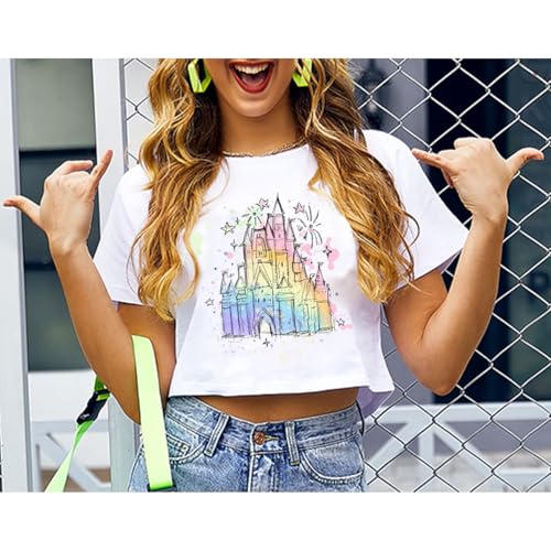 Magical Crop Top Women's Multicolor Cute Castle Graphic Tee Magic Kingdom Vacation Tshirt Casual Summer Shirt3