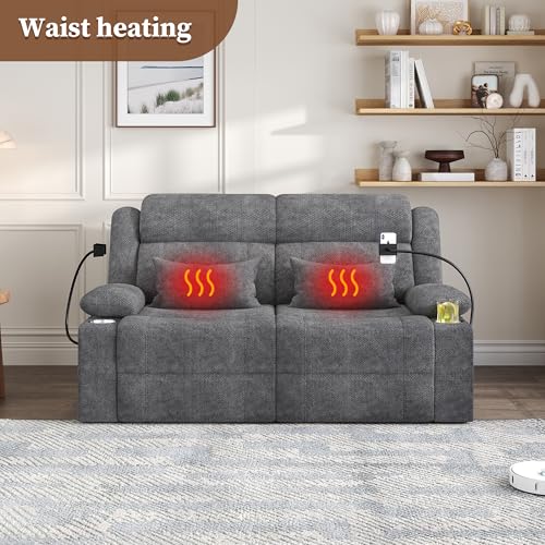 Image of CHABATREE Home Theater Seating，RV Reclining Sofa Set with Adjustable Headrest， Recliner Sofa with Heat and USB&Type-C, Dawer & Cup Holders, 150 Recline for RV & Living Room(Loveseat Grey)