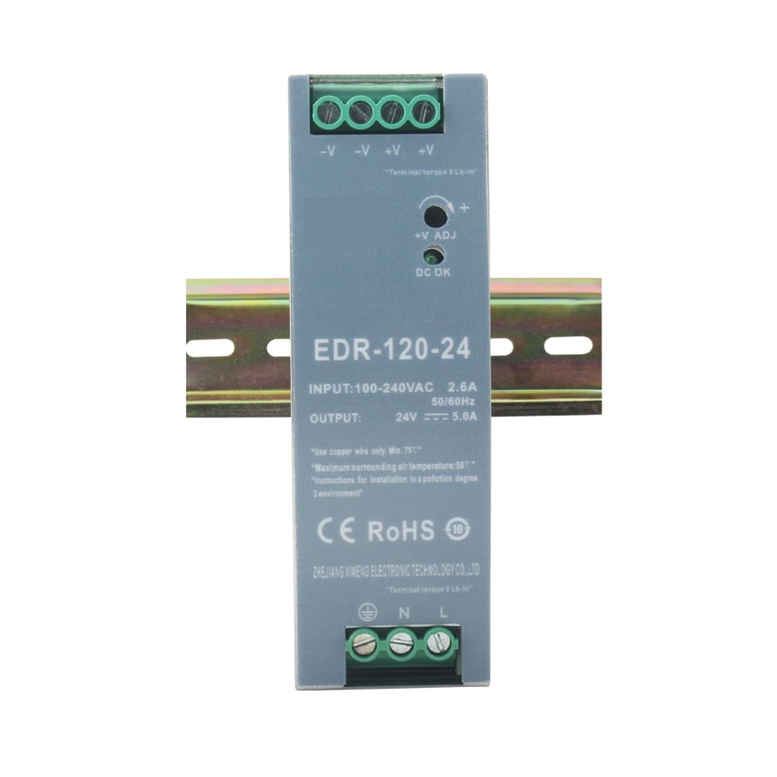 Rail d’Alimentation Din EDR-120-24 120W 24V 5A Tension constante Faible consommation d'énergie SMPS Commutation Alimentation sur Rail DIN (Color : 12V 10A, Size : 100-240V_120W)
