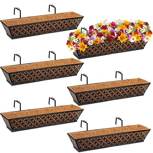 Geetery 6 Pack Window Railing Planter 30 Inch Deck Black Metal Hanging Flower Planter Basket Window Boxes Railing Planter Window Basket With Coconut Liner For Patio Fence Porch Balcony Outdoor Indoor #TOP27