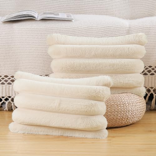 Madizz Lot de 2 Housses de Coussin en Peluche en Fausse Fourrure Housse de Coussin décorative Douce à Rayures moelleuses pour Coussin de Chambre à Coucher...