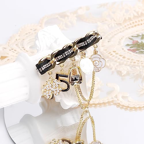Image of Fashion Pearl Four Leaf Clover Brooch Number 5 Vintage Rhinestone Camellia Brooches Pins for Women Wedding /Bouquet /Banquet Jewelry (Pearl Brooch Pin)(Heart Brooch)