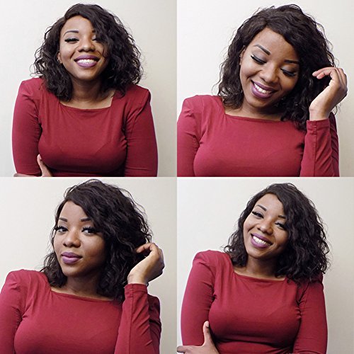 Neflyon Human Hair Wigs,Short Bob Loose Curly Wave Lace