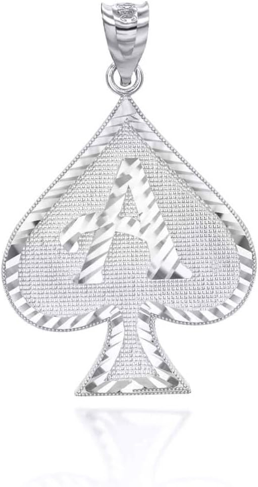 Claddagh Gold Fine .925 Sterling Silver Ace of Spades Charm Pendant Necklace with Rolo Chain and Pendant only