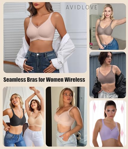 Image of Avidlove Womens Seamless Bras V Mesh Comfort Bralette Everyday T-Shirt Bra | wireless comfort with jelly lift; soft breathable; seamless back smooth; widded straps and side wings; full coverage
