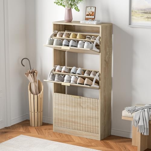 Zapatero estrecho de madera con 3 puertas de diseño compacto y funcional 4