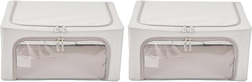 Miniatura 41 de Periea Cajas de almacenamiento de tela Oxford con marco de acero, para debajo de la cama o en el armario, paquete de 2 organizadores pequeños Cáñamo
