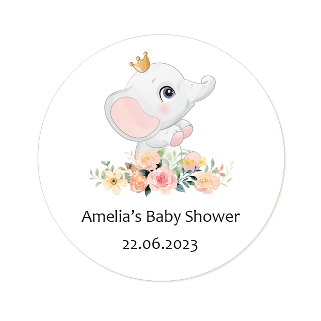 50 lindo elefante Baby Shower Pegatinas PERSONALIZADAS Gracias pegatinas para fiesta de bebe - 40mm Ready to Pop Recuerdos para Fiestas/Palomitas de maiz - Rd096 (Rosado)