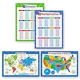 Simply magic Multiplication Chart and Division Poster & Kids World Map and USA Map
