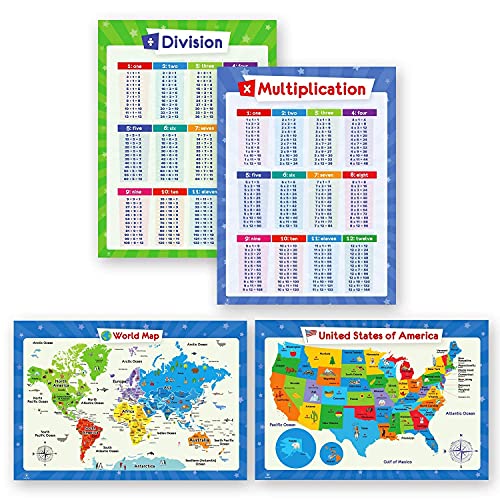 Simply magic Multiplication Chart and Division Poster & Kids World Map and USA Map