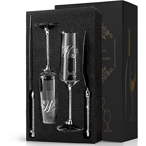VARLKA Wedding Cake Knife and Server Set, Mr and Champagne