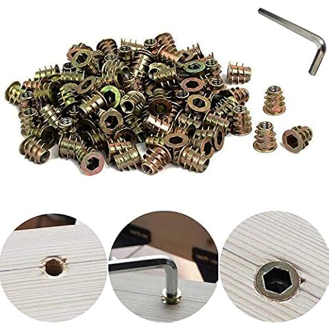 CESFONJER 35 PCS M8*15mm Zinc Alloy Hex Socket Screw-in Nuts Threaded Insert Nuts for Wood Furniture, Zinc Alloy Screw-in Nut Tool Kit with 1 Wrenches Cover